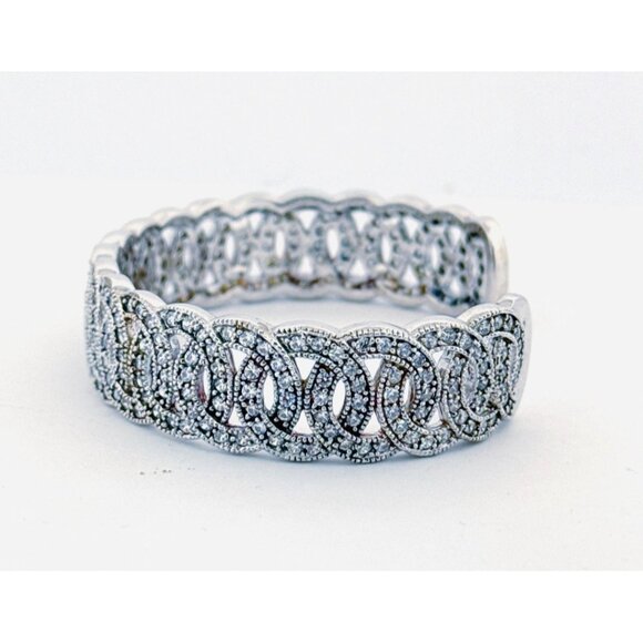 Vintage Sterling Silver 925 CZ Interlocking Circle Cuff Bangle Bracelet 39.5g - Picture 6 of 13